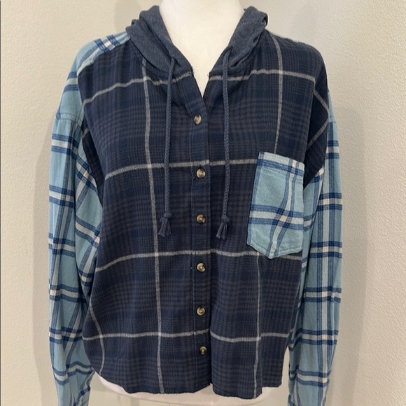SO Tops - SO Flannel Hoodie Blue